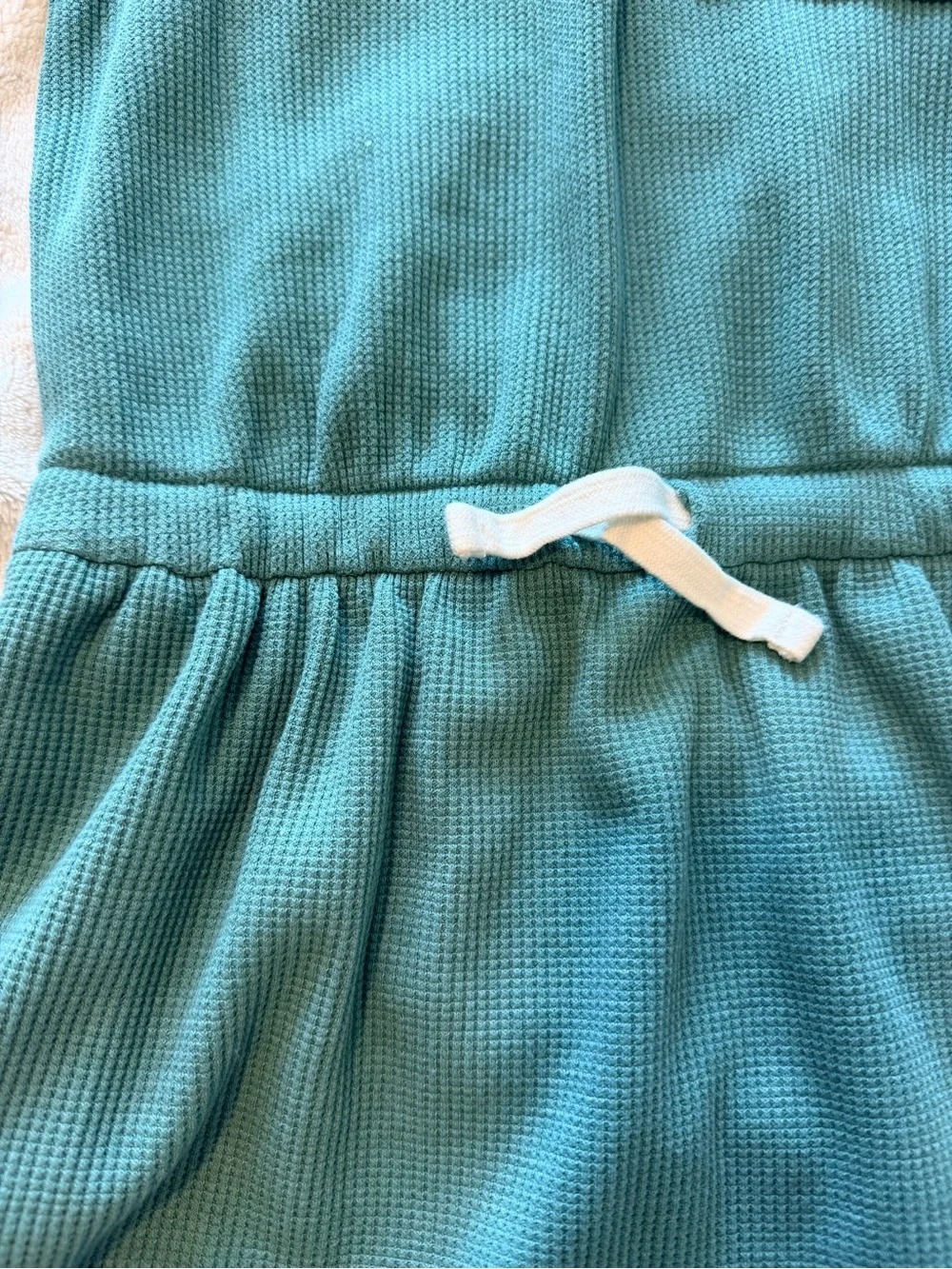 Primary Green Hooded Waffle-Knit Dress with Drawstring
